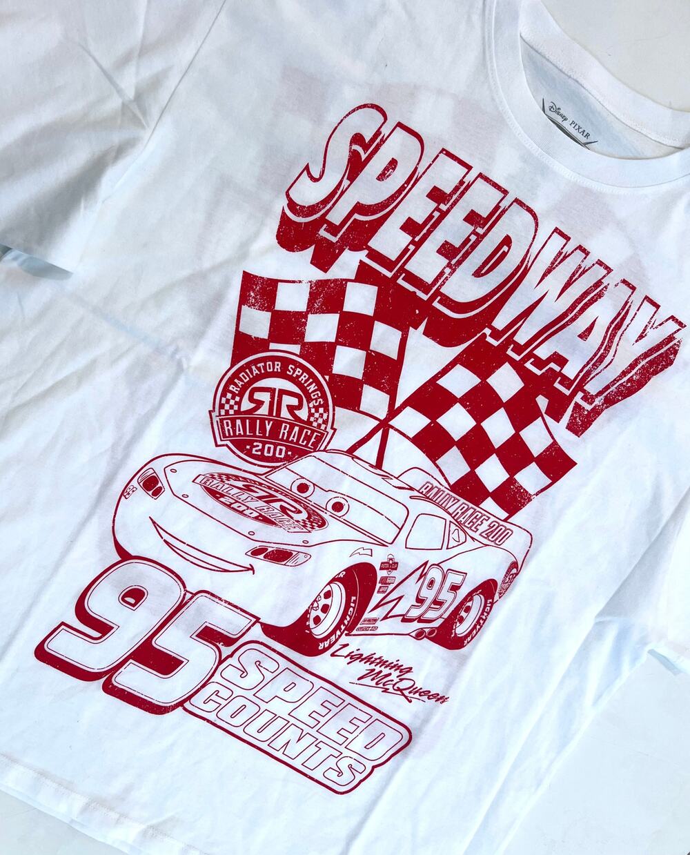Disney Pixar Cars Lightning McQueen Racing Women’s White Tee - Size Med - NWT